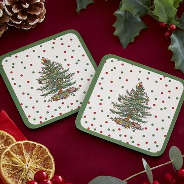 Christmas Tree Polka Dot Coasters Set of 6